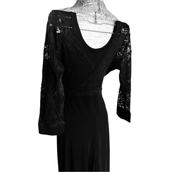Sexy Black Pant Jumpsuit with Lace Sleeves Party Cocktail Bodycon Size Medium - Picture 3 of 6